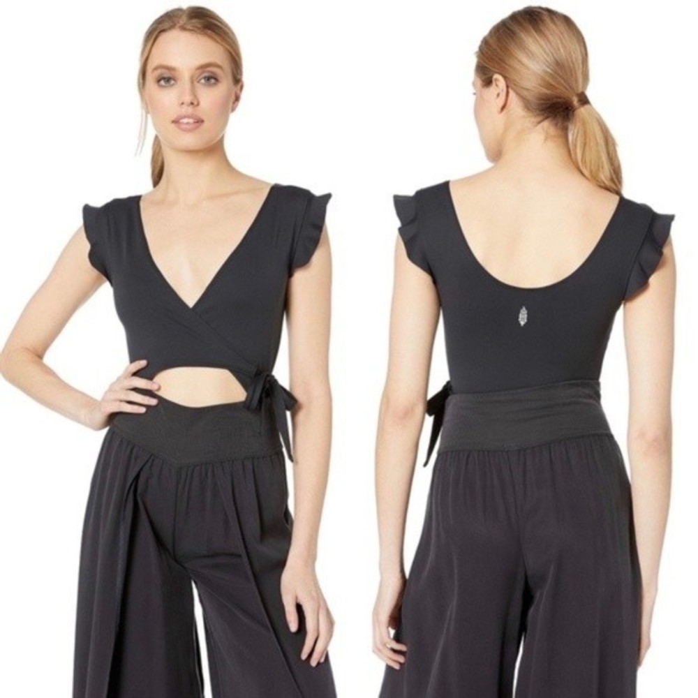 NWT Free People Movement Streamline Ballet Wrap Bodysuit Black